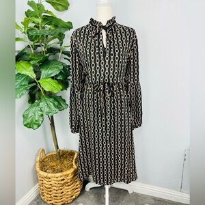 Worthington Gold Chain Links Long Sleeve Chiffon Button Down Dress